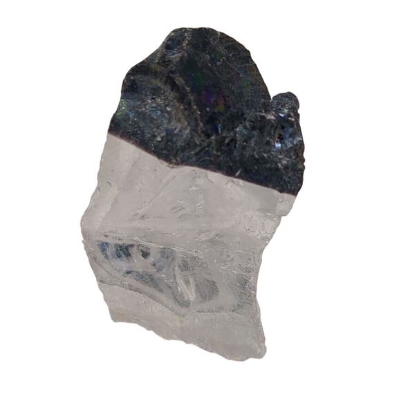 Black TIpped Layered Clear Glass Slag Glass Cullet Pendant Glass Stone #SM2315 - Picture 4 of 5